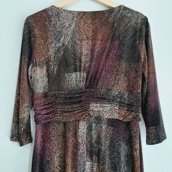 EVAN PICONE | Midi Length Surplice V-Neck Soft Stretchy Dress Abstract Print  10 - Picture 9 of 14